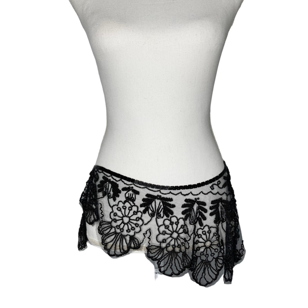 Vintage Black Beaded Mesh Floral Design Bolero Collar Shaw Belt Multi-way Piece - Picture 14 of 16
